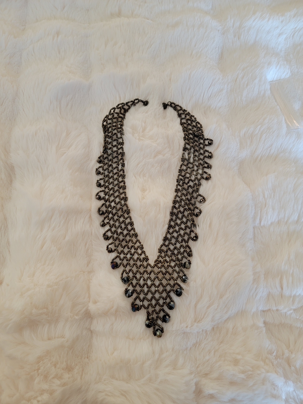 Beaded Statement Bib Necklace - Black - Picture 4 of 4
